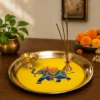 Brass Printed Decorative Tray – 6 Inch Round Serving & Pooja Plate with Traditional Elephant Design