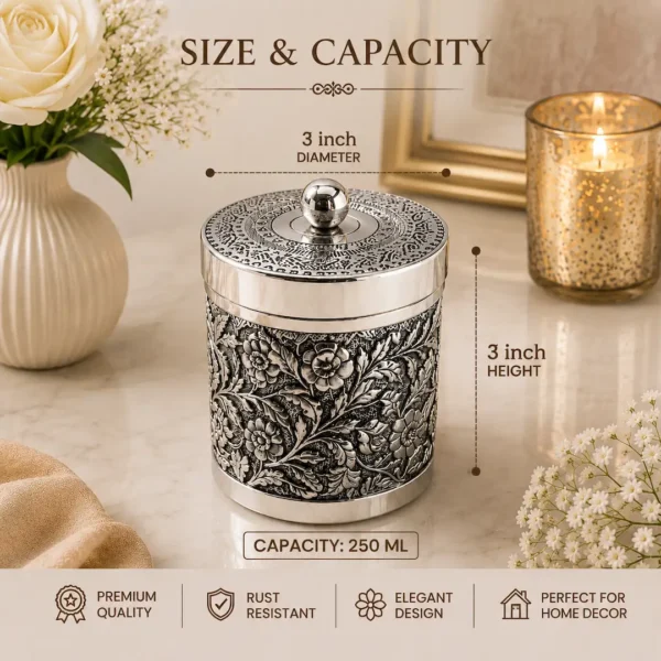Premium Handcrafted Embossed Brass Storage Jar Set 3 Premium Handcrafted Embossed Brass Storage Jar Set of 3 with Floral Engraving Design