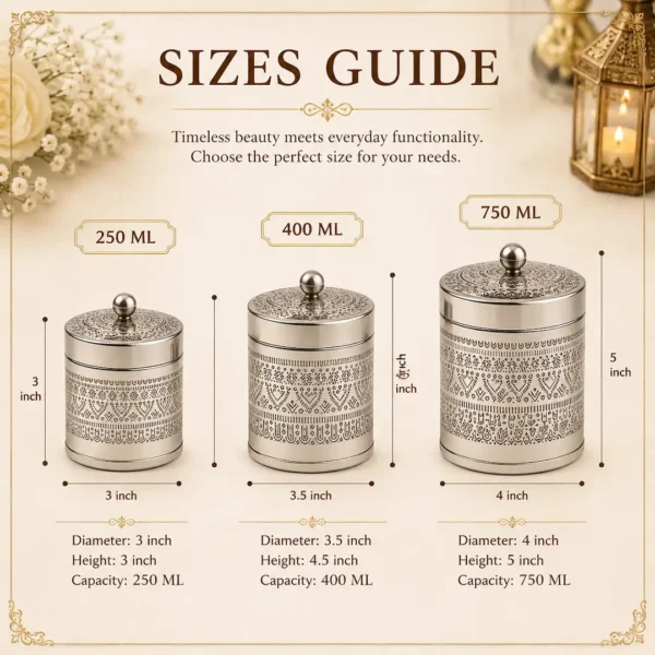 Premium Handcrafted Embossed Brass Storage Jar Set Premium Handcrafted Embossed Brass Storage Jar Set of 3 with Floral Engraving Design