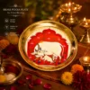 Pure Brass Decorative Pooja Plate/Thali with Cow & Calf Design – 6 Inch Diameter