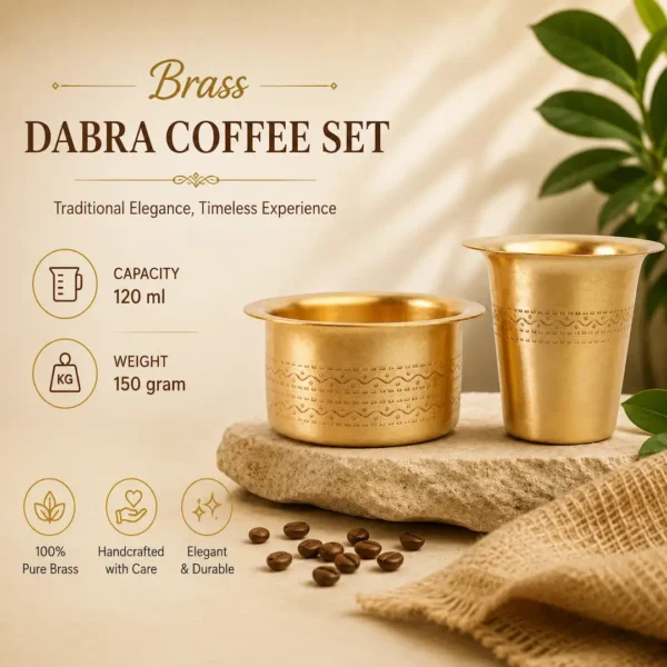 Traditional Handcrafted Pure Brass Dabra Coffee Set – 120 ml Capacity | 150 Gram Weight