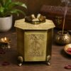 WhatsApp Image 2026-06-14 at 4.20.09 AM Pure Brass Decorative Storage Jar with Bird Design Lid, Engraved Antique Finish Container Box, 5.5 Inch Height, 750 Gram