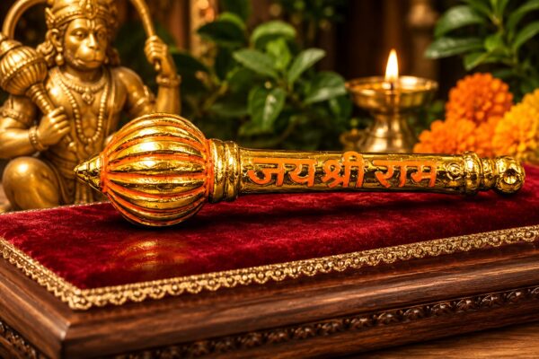 WhatsApp Image 2026-06-14 at 4.36.29 AM Jai Shri Ram Pure Brass Gada (Hanuman Mace) – 4 Inch Premium Brass Religious Gift & Pooja Decor with Gift Box
