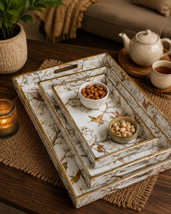 WhatsApp Image 2026-06-24 at 2.06.28 PM Premium Set of 3 Decorative MDF Serving Trays with Paisley Print & Gold Finish Handles – Nesting Display, Serving & Home Décor Trays