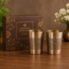 Premium Handcrafted Engraved Brass Drinking Glass Set of 2 – Traditional Floral Design Brass Tumblers | 3 Inch Height x 2.75 Inch Diameter | Elegant Gift for Home, Wedding & Festive Occasions