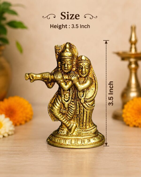 Handcrafted Brass Radha Krishna Murti Statue – 3.5 Inch Decorative Idol for Home Temple, Pooja Room, Living Room Décor & Spiritual Gift Item