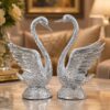 Luxury Pair of Aluminium Swan Figurines for Home Decor – Elegant Silver Finish Decorative Swan Sculpture Set for Living Room, Center Table, Console Table & Office Decoration