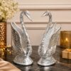 Luxury Pair of Aluminium Swan Figurines for Home Decor – Elegant Silver Finish Decorative Swan Sculpture Set for Living Room, Center Table, Console Table & Office Decoration