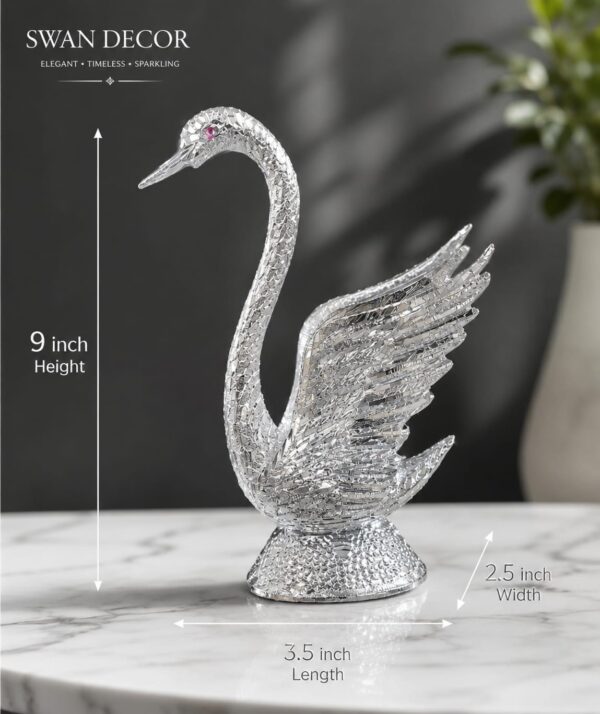 Luxury Pair of Aluminium Swan Figurines for Home Decor – Elegant Silver Finish Decorative Swan Sculpture Set for Living Room, Center Table, Console Table & Office Decoration