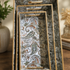 new (11) Premium Set of 3 Decorative MDF Serving Trays with Paisley Print & Gold Finish Handles – Nesting Display, Serving & Home Décor Trays